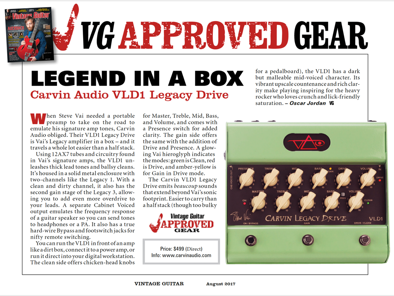 Vintage Guitar Reviews the VLD1 Legacy Drive Pedal