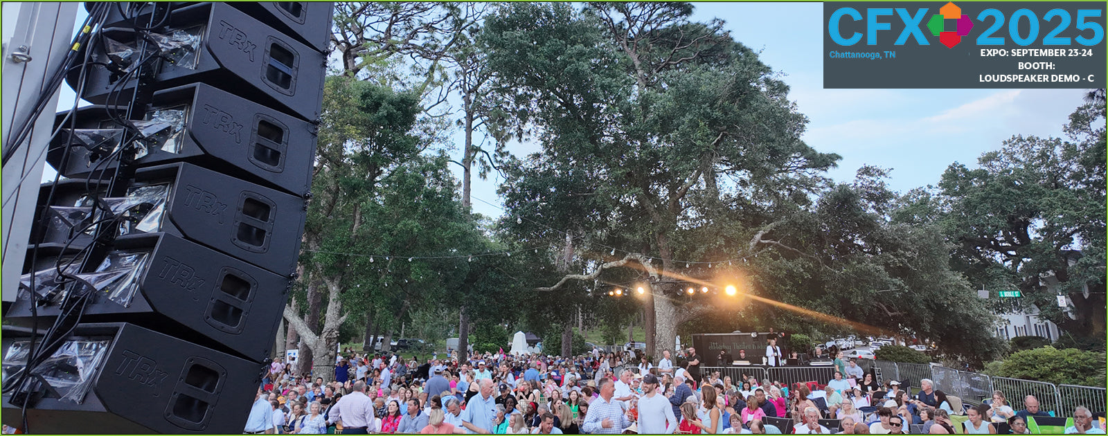 carvin cfx25 trx line array system at outdoor theater show