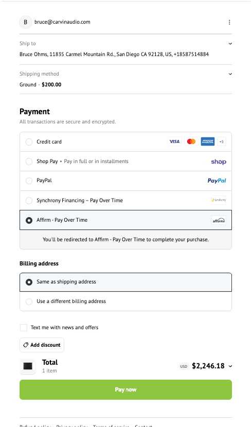Affirm checkout flow step 3