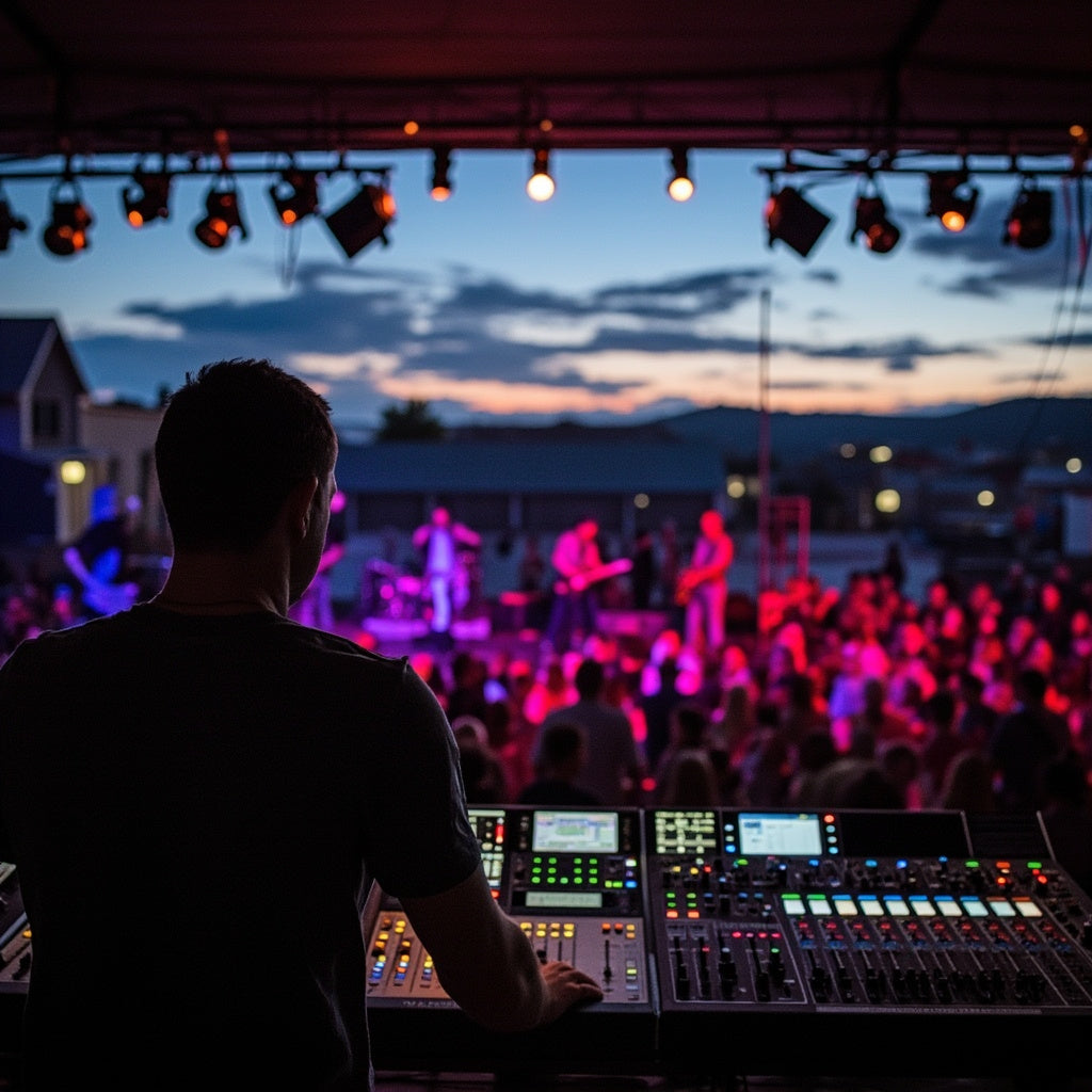 audio engineer mixing a rock concert