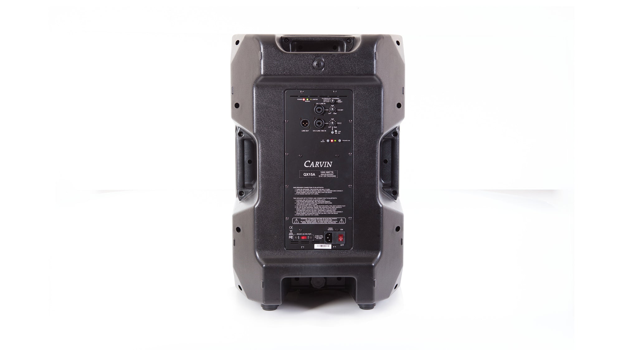 carvin qx15a 1000 watt active loudspeaker system rear view