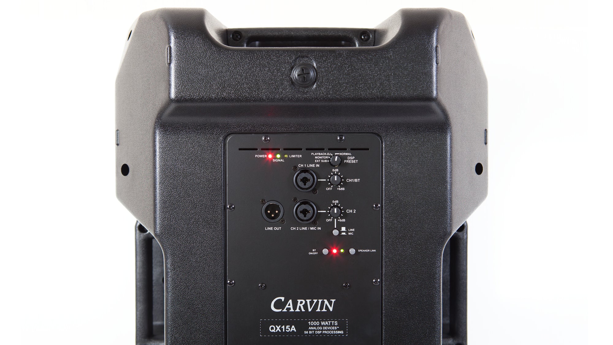 carvin qx15a 1000 watt active loudspeaker system rear view